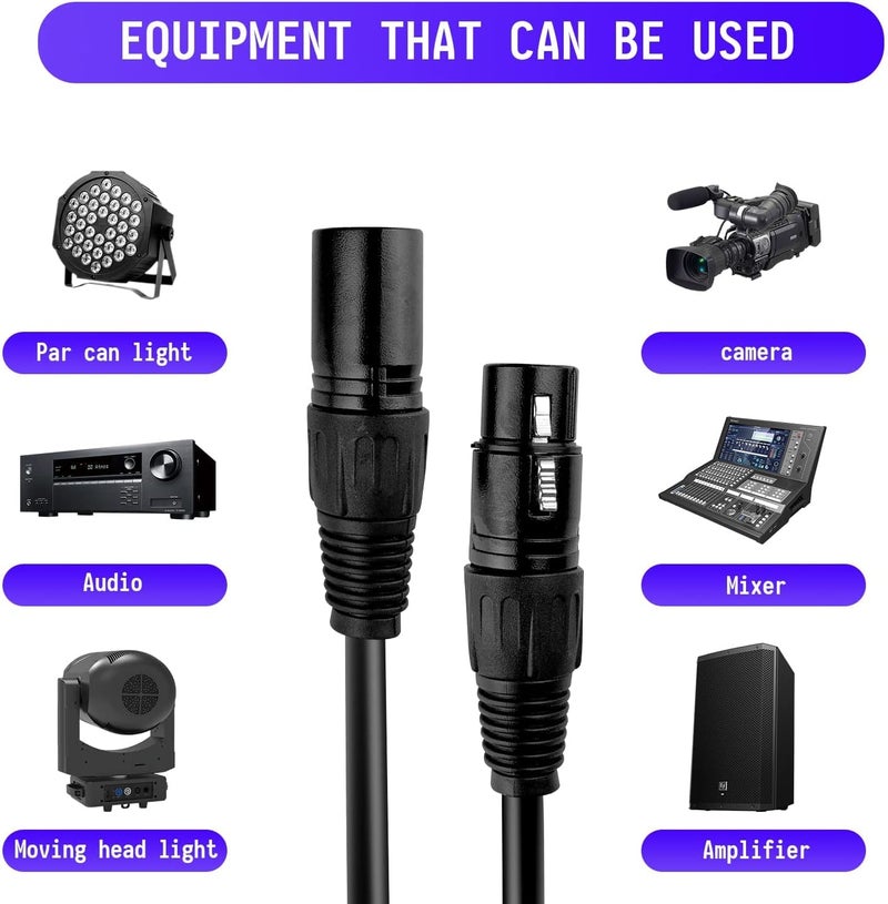Czgor DMX Cable 3.9ft, 10 Pack, Flexible 3 Pin XLR Male to Female for Stage Lighting Signal Connection - Image 5